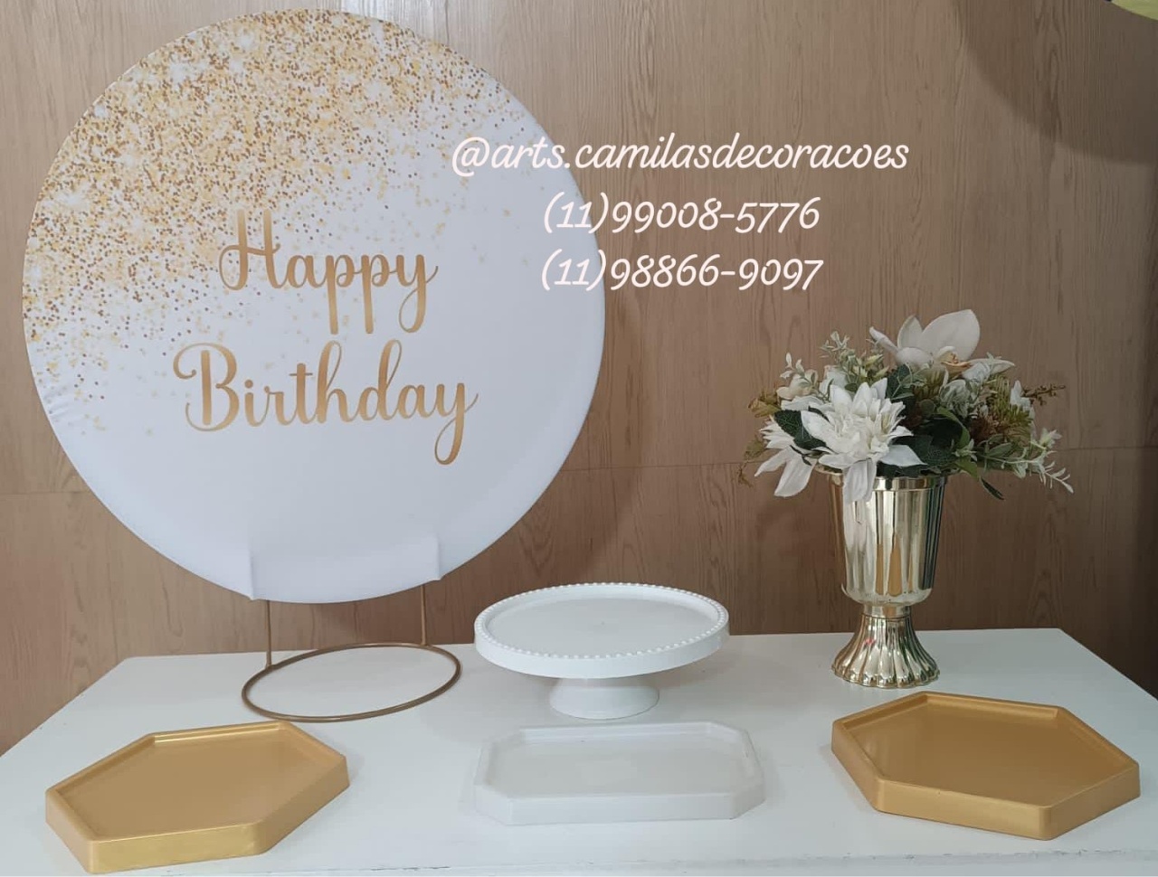 Festa Na Mesa Happy Birthday Dourado - Art's Camila's Decorações 