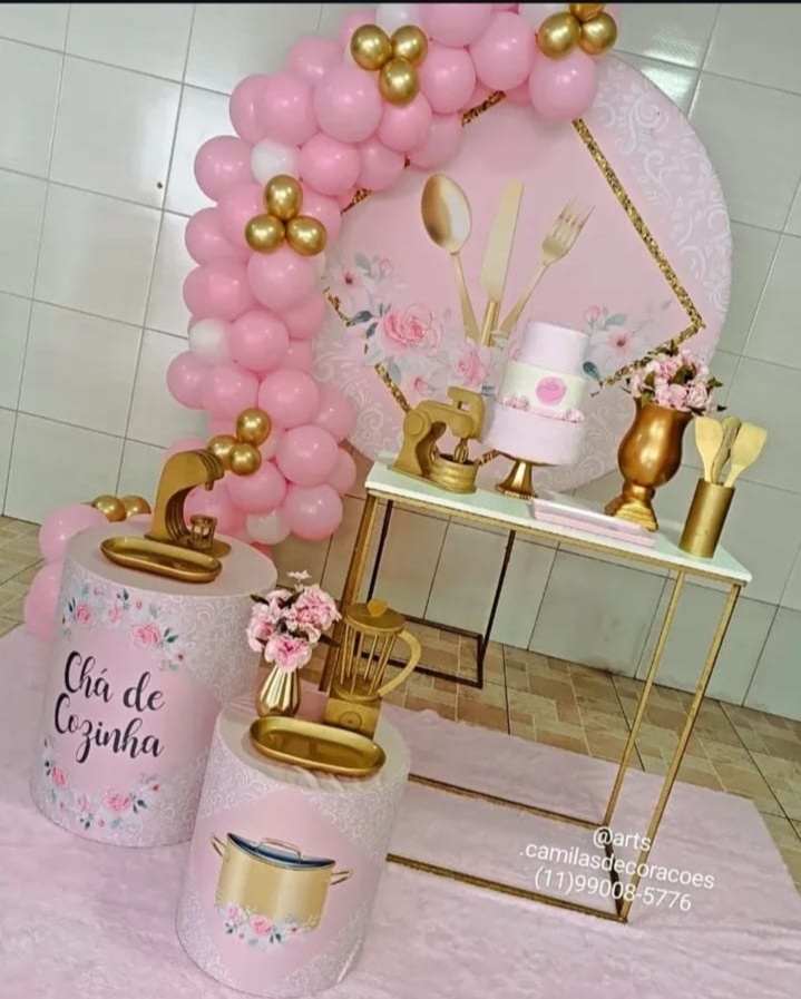 Chá de Cozinha Rosa Mesa de Ferro - Art's Camila's Decorações 