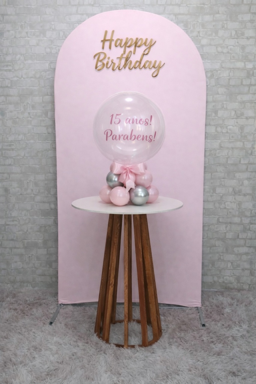   Kit Minimalista Rosa + Balão Personalizado  - Up Festas 