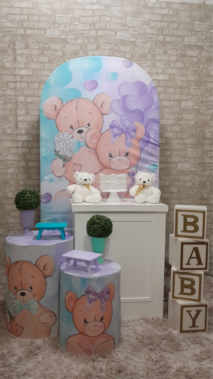 Revelação Urso Verde E Lilás Kit Clássico  - Up Festas 