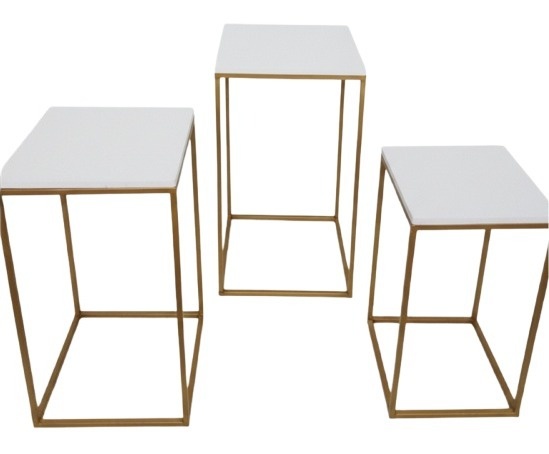 Trio de Mesas Ferro Dourado/Off White - Up Festas 