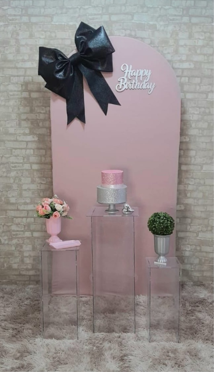 Laço Coquete Preto/Rosa Acrilico Kit Premium  - Up Festas 