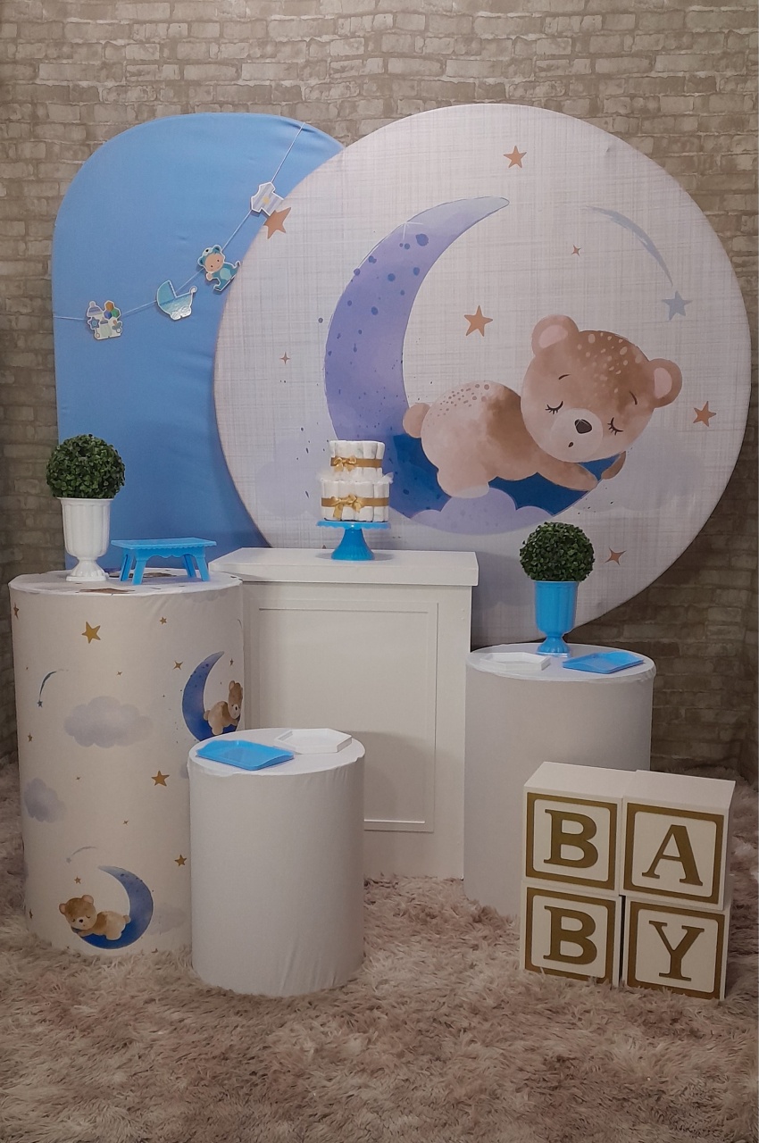 Chá de Bebê Lua Azul/Azul Ouro Cubos  - Up Festas 