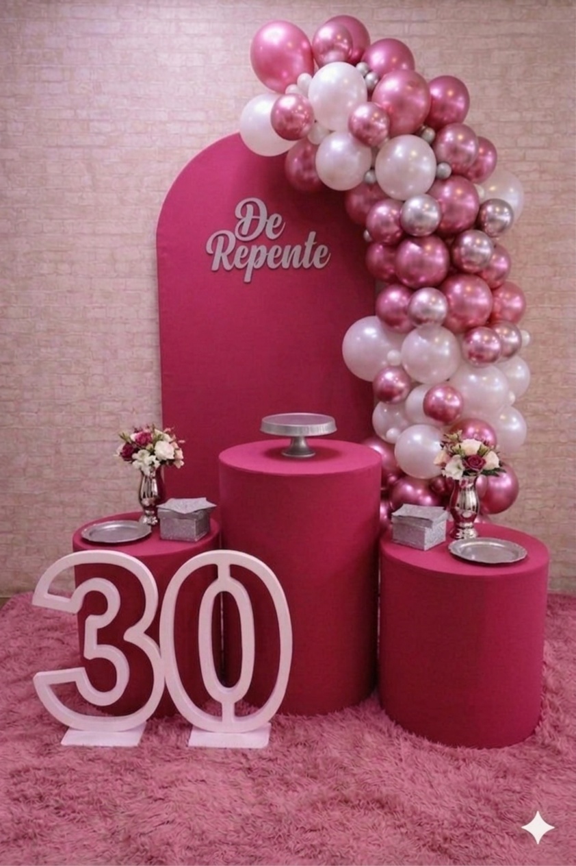 Composê Kit Romano Pink C/ Balões Metalizado - Up Festas 
