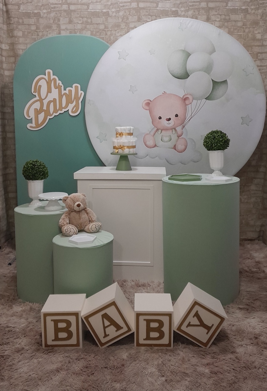 Kit Ouro Chá de Bebê Urso Verde/Verde Cubos   - Up Festas 
