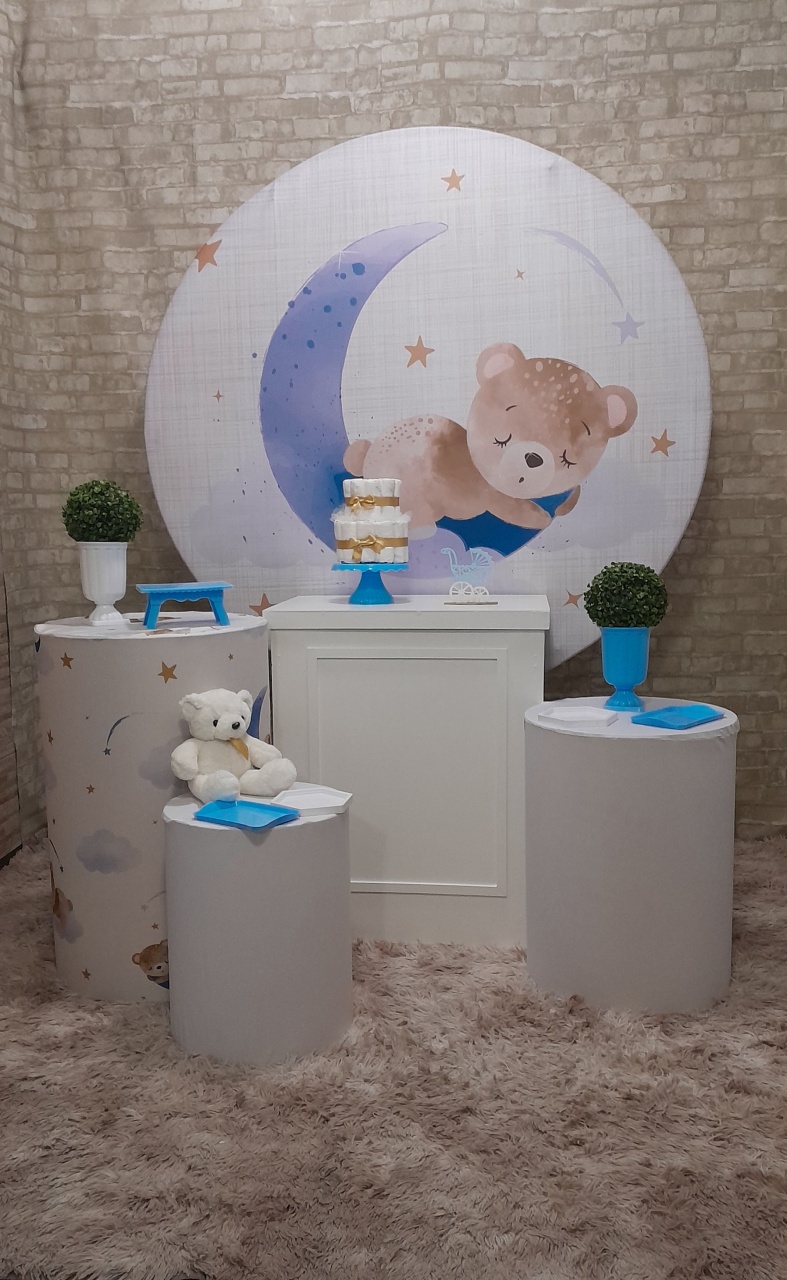 Chá de Bebê Urso Lua Azul Prata  - Up Festas 