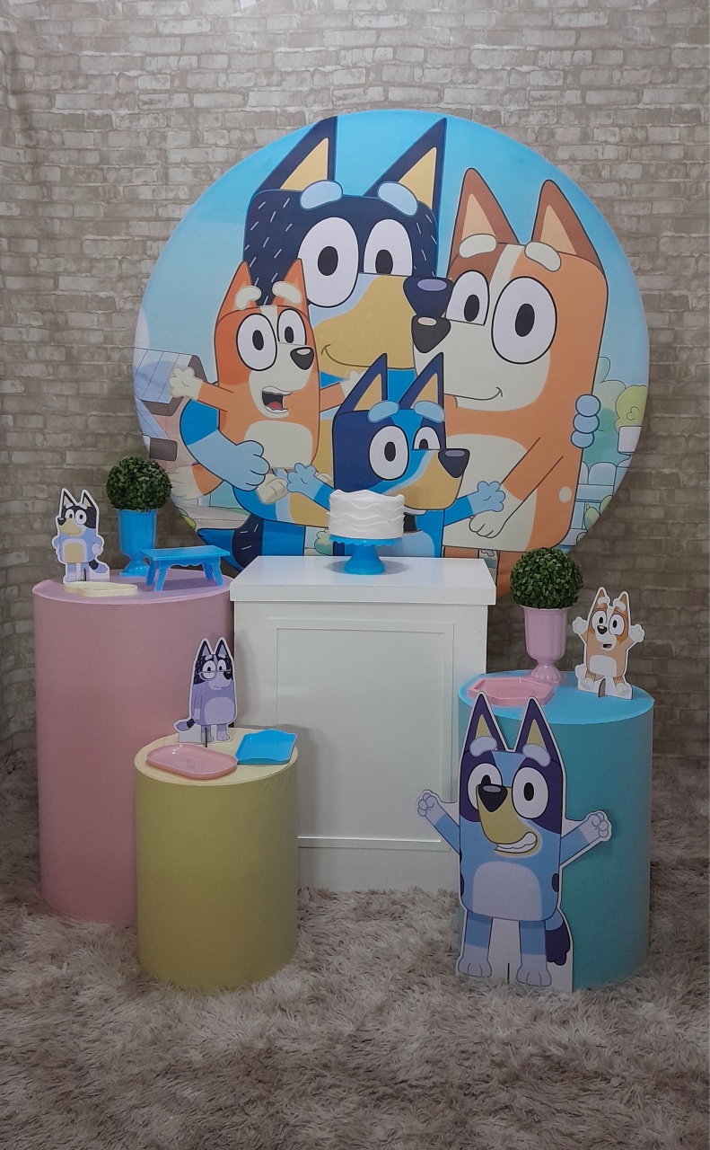 Bluey Rosa Kit Prata 2 (Mesa Branca ) - Up Festas 