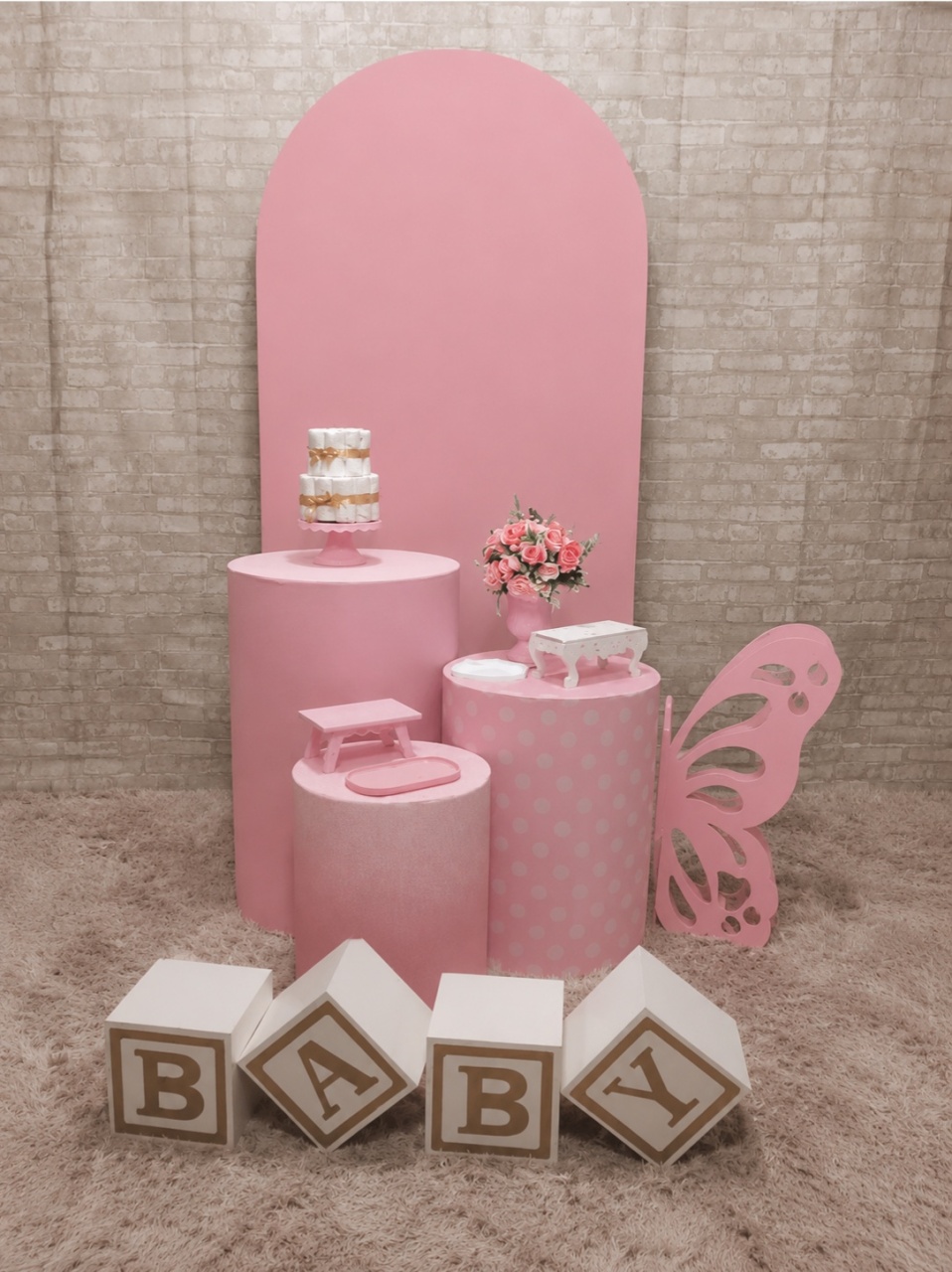 Kit Romano Butterfly Rosa Baby Clássico - Up Festas 