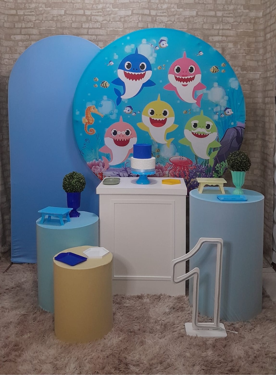 Baby Shark  Kit Ouro Azul C/ Led - Up Festas 