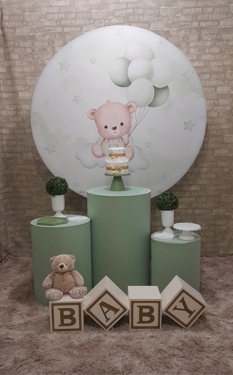 Kit Slim Chá de Bebê Urso Verde Cubos - Up Festas 