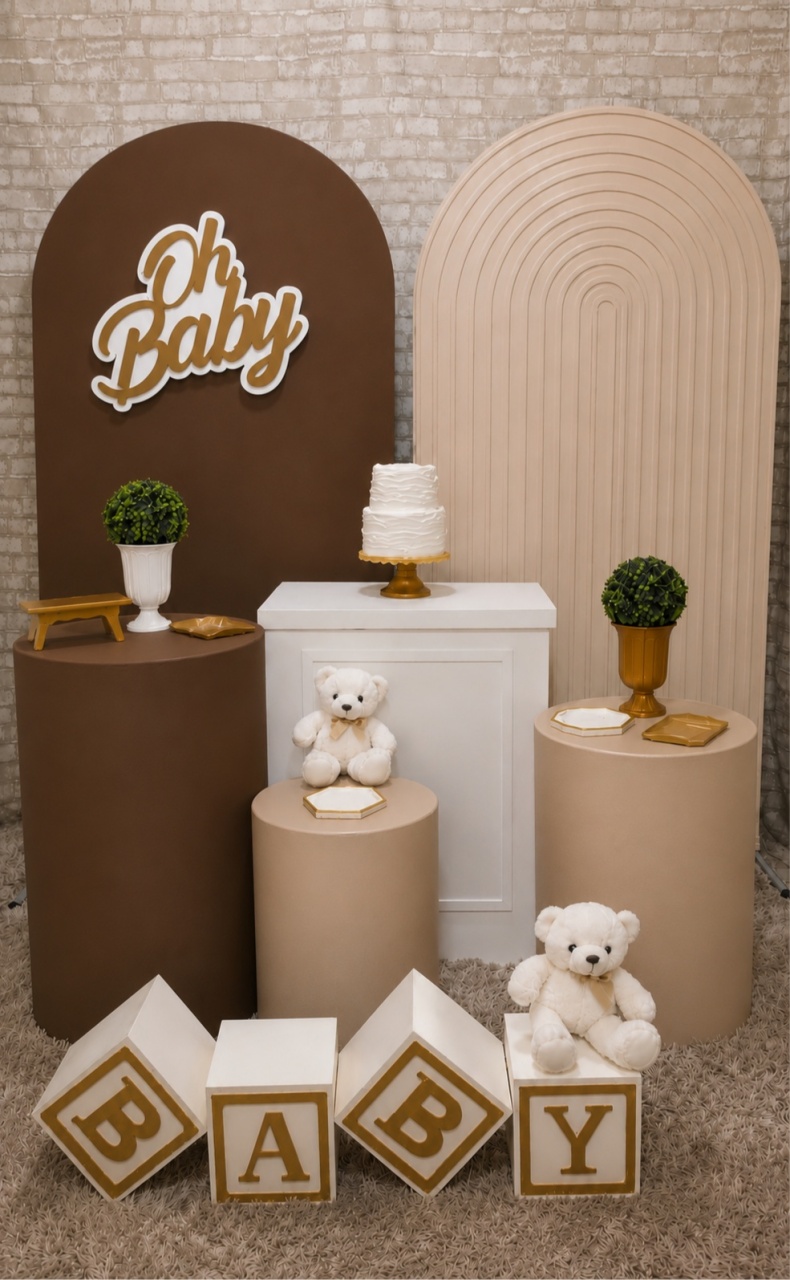 Kit Composê Chá de Fraldas Marrom/Bege / Dourado - Up Festas 