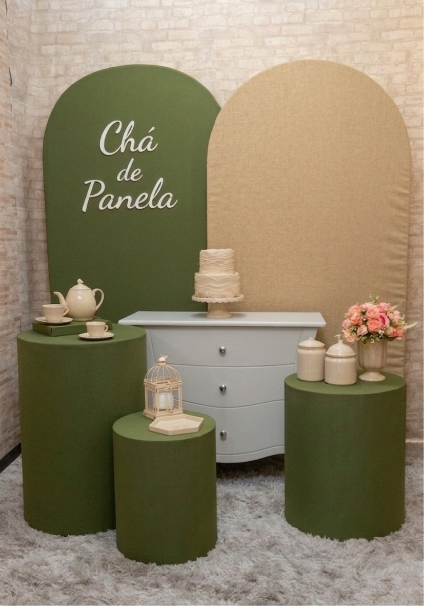 Composê Chá de Panela Verde Oliva/Bege  - Up Festas 