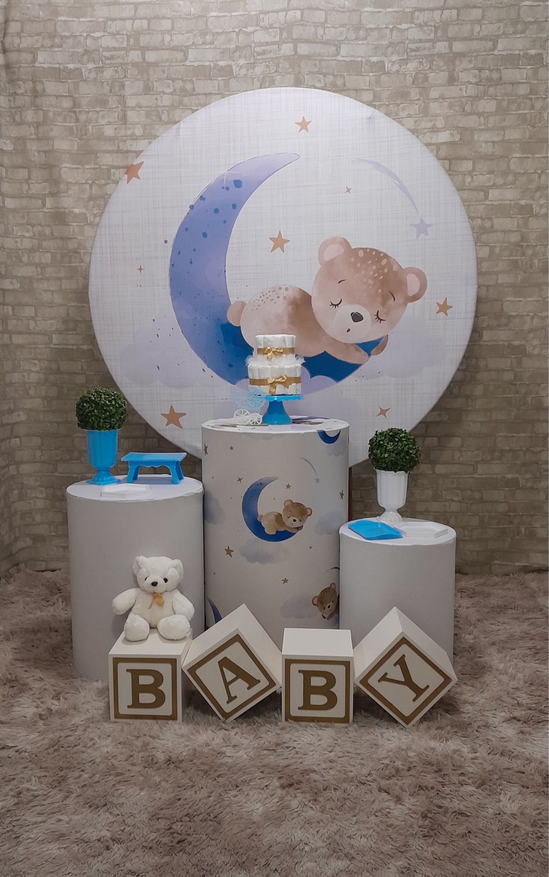 Chá de Bebê Lua Azul Slim Cubos - Up Festas 