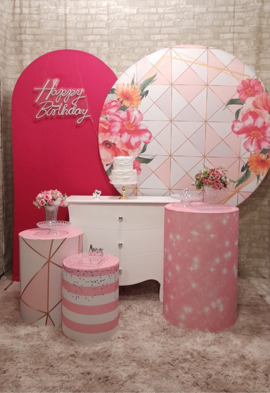 Kit Ouro Floral Geométrico Pink Diamante  - Up Festas 