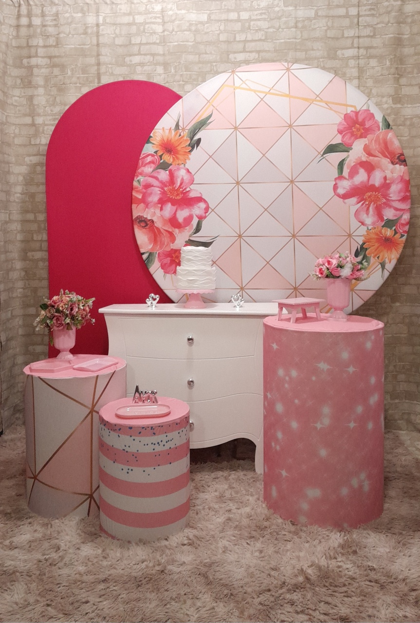Kit Ouro Floral Geométrico Pink  - Up Festas 
