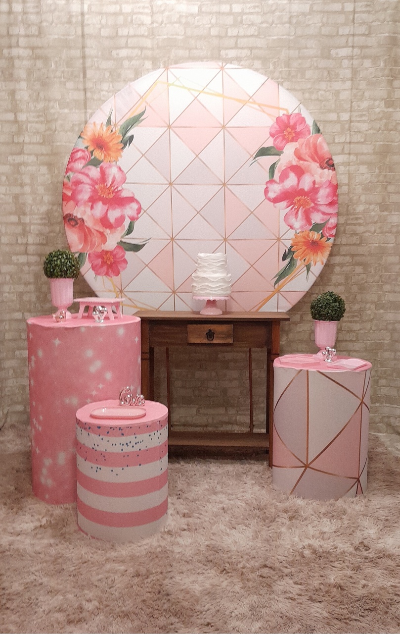 Kit Prata Floral Geométrico Rosa Rústica  - Up Festas 