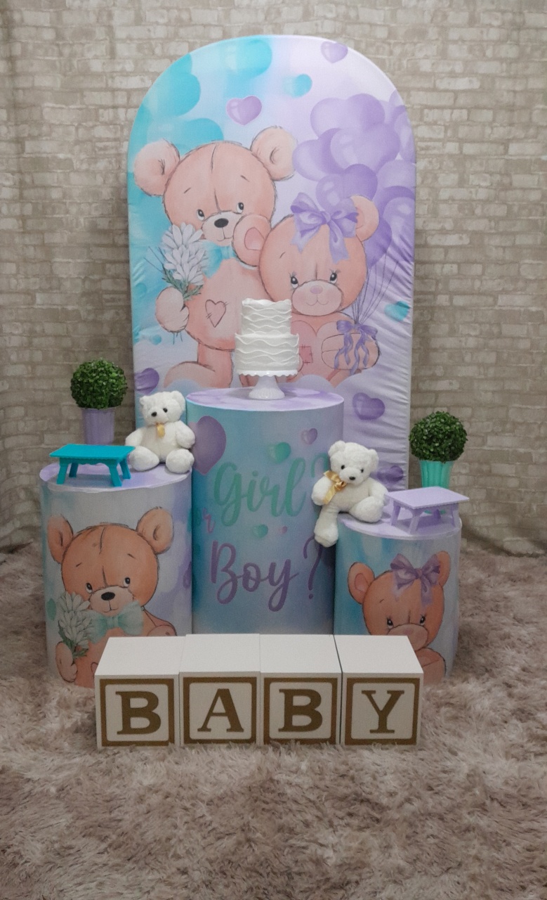 Revelação Urso Verde E Lilás Kit Clássico  - Up Festas 