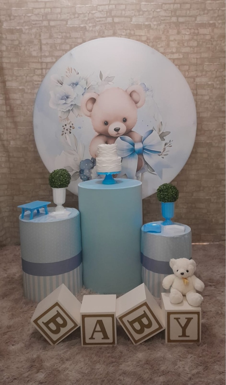 Chá de Bebê Urso Laço Slim Cubos  - Up Festas 