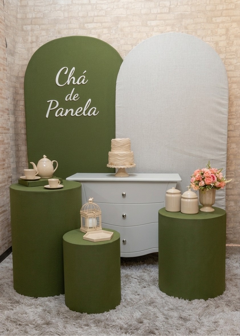 Composê Chá de Panela Verde Oliva/Branco - Up Festas 