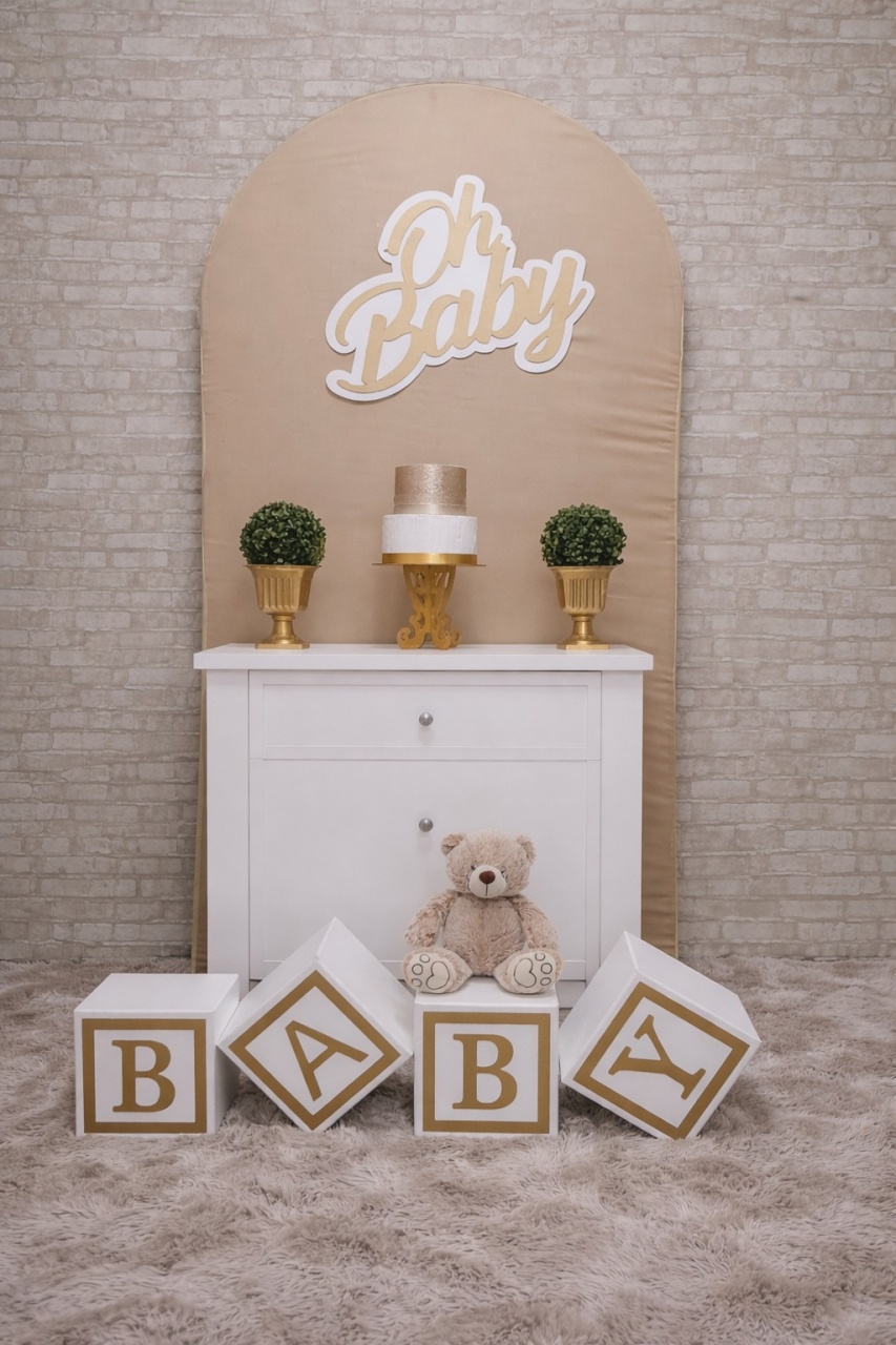 Oh Baby Bege Kit Romano Quadro  - Up Festas 