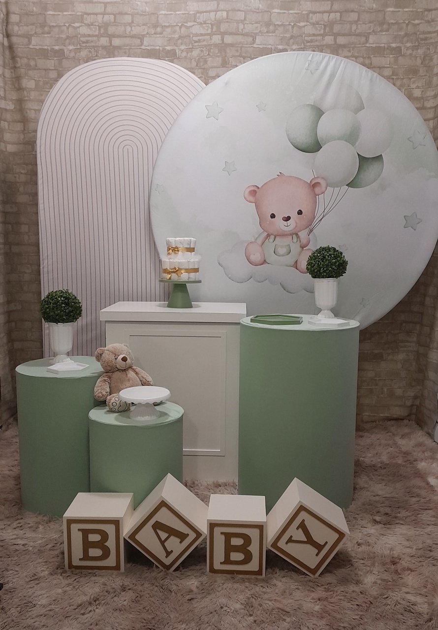Kit Ouro Chá de Bebê Urso Verde/1 Cubos   - Up Festas 