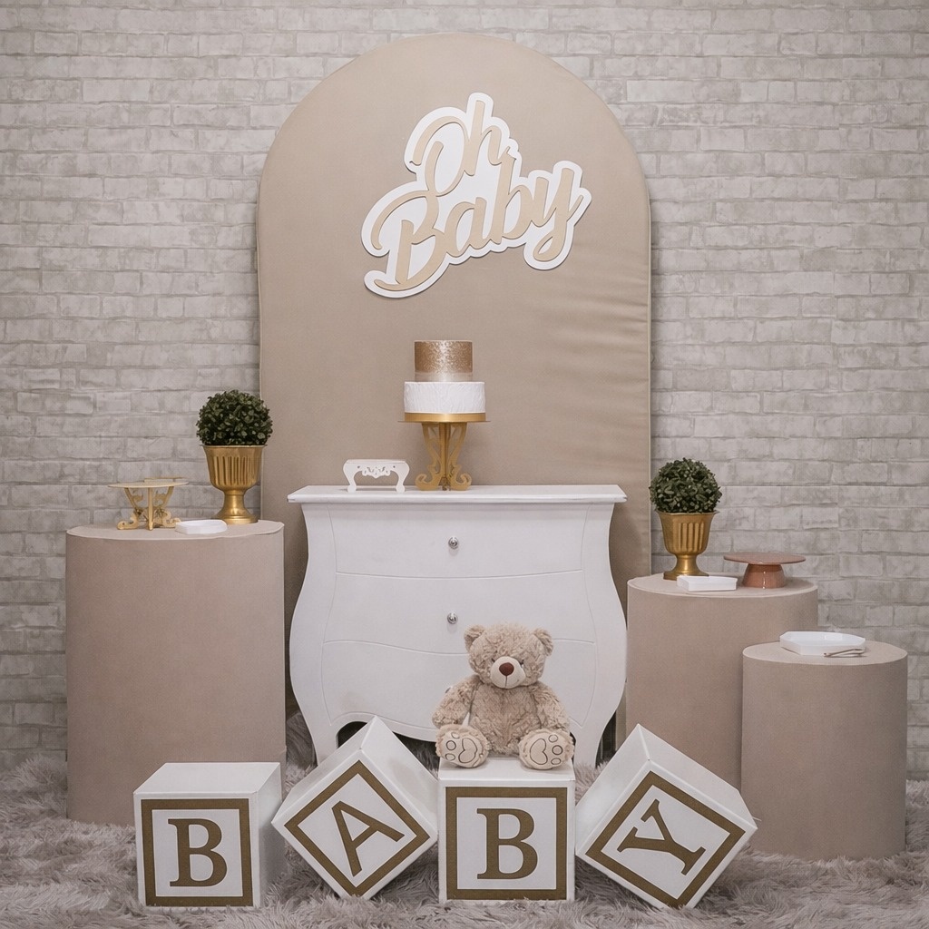 Oh Baby Bege Kit Prata Cubos 2 - Up Festas 