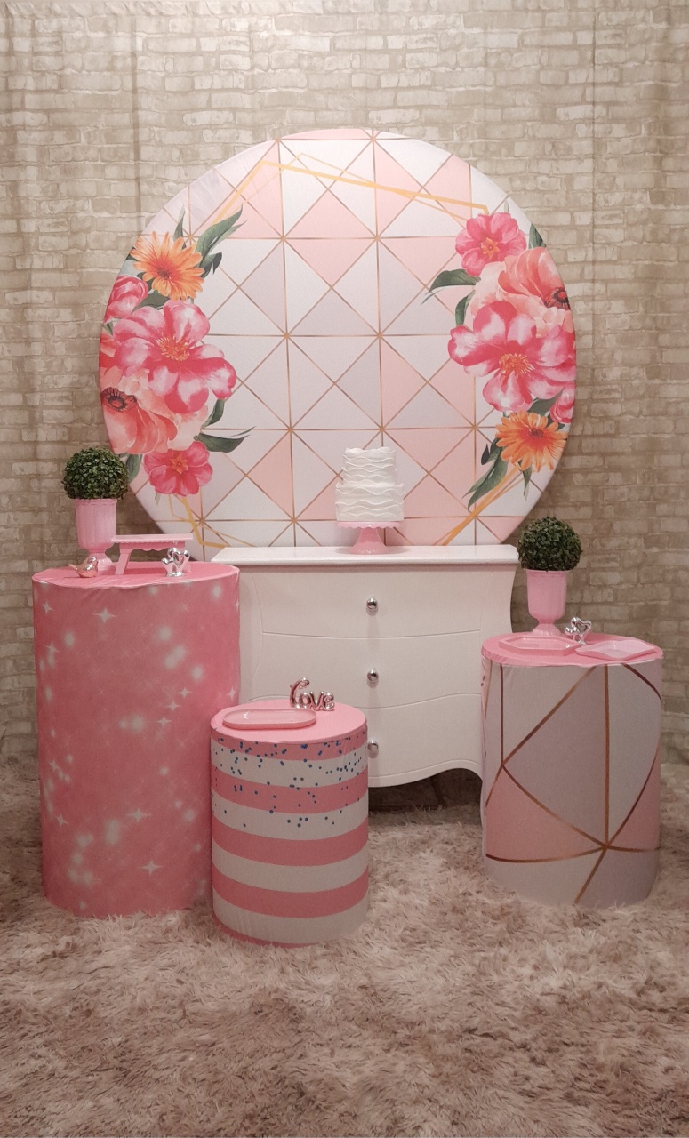 Kit Prata Floral Geométrico Rosa  - Up Festas 