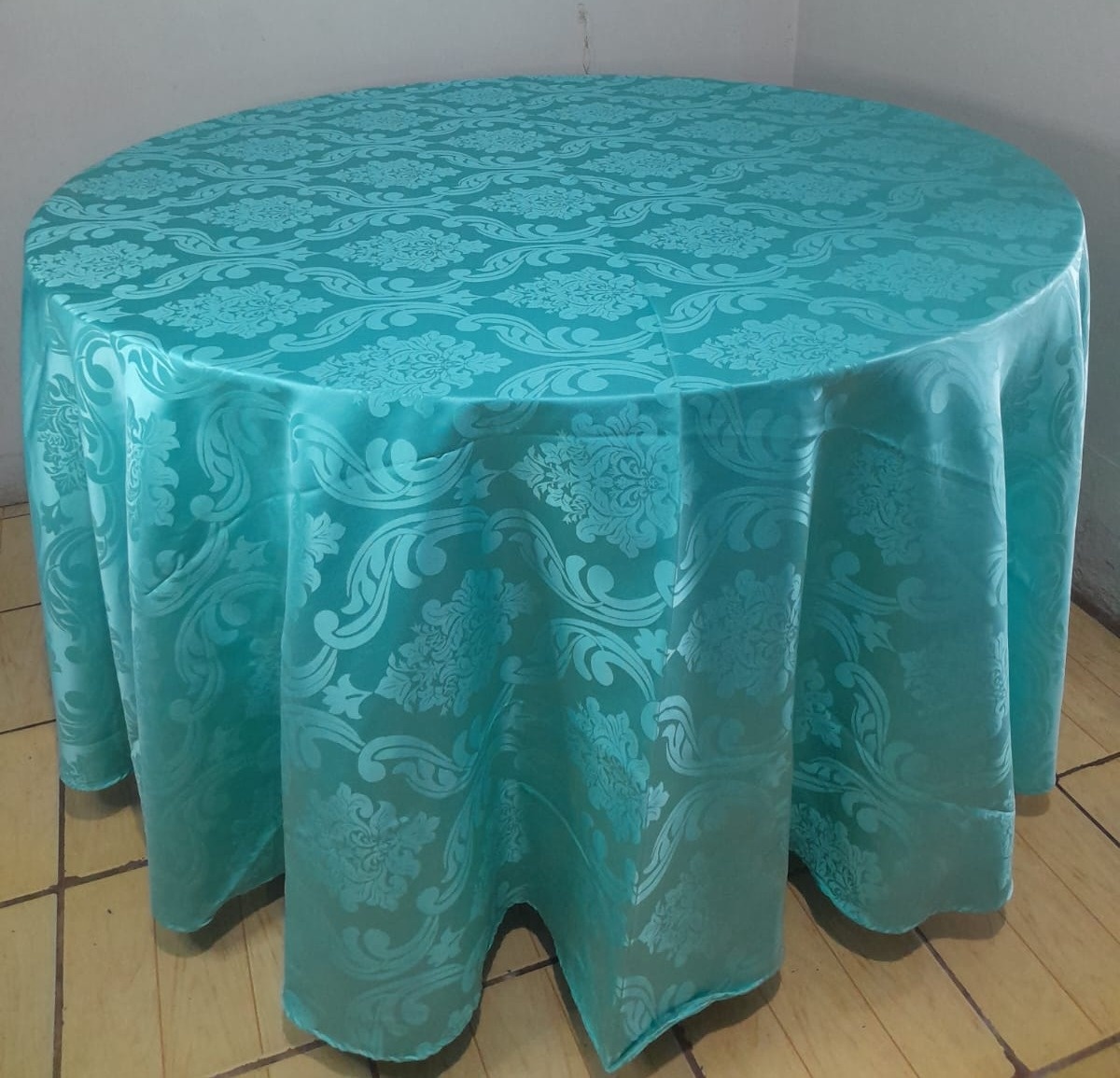 Toalha Redonda Azul Tiffany Jacquard 2,80Metros - FranciS Decorações