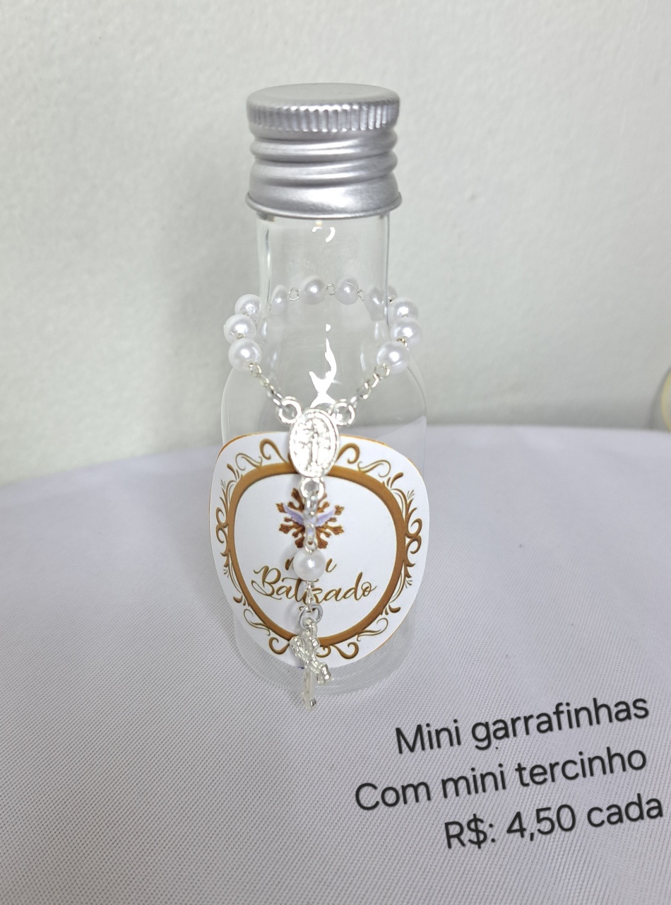Lembrancinha Mini Garrafinha Com Mini Terço - FranciS Decorações