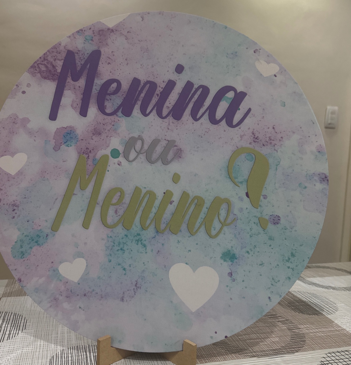 Mini Painel Chá Revelação III (Menino Menina) Verde E Lilás ) - Doces Festas Decorações e Pegue e Monte