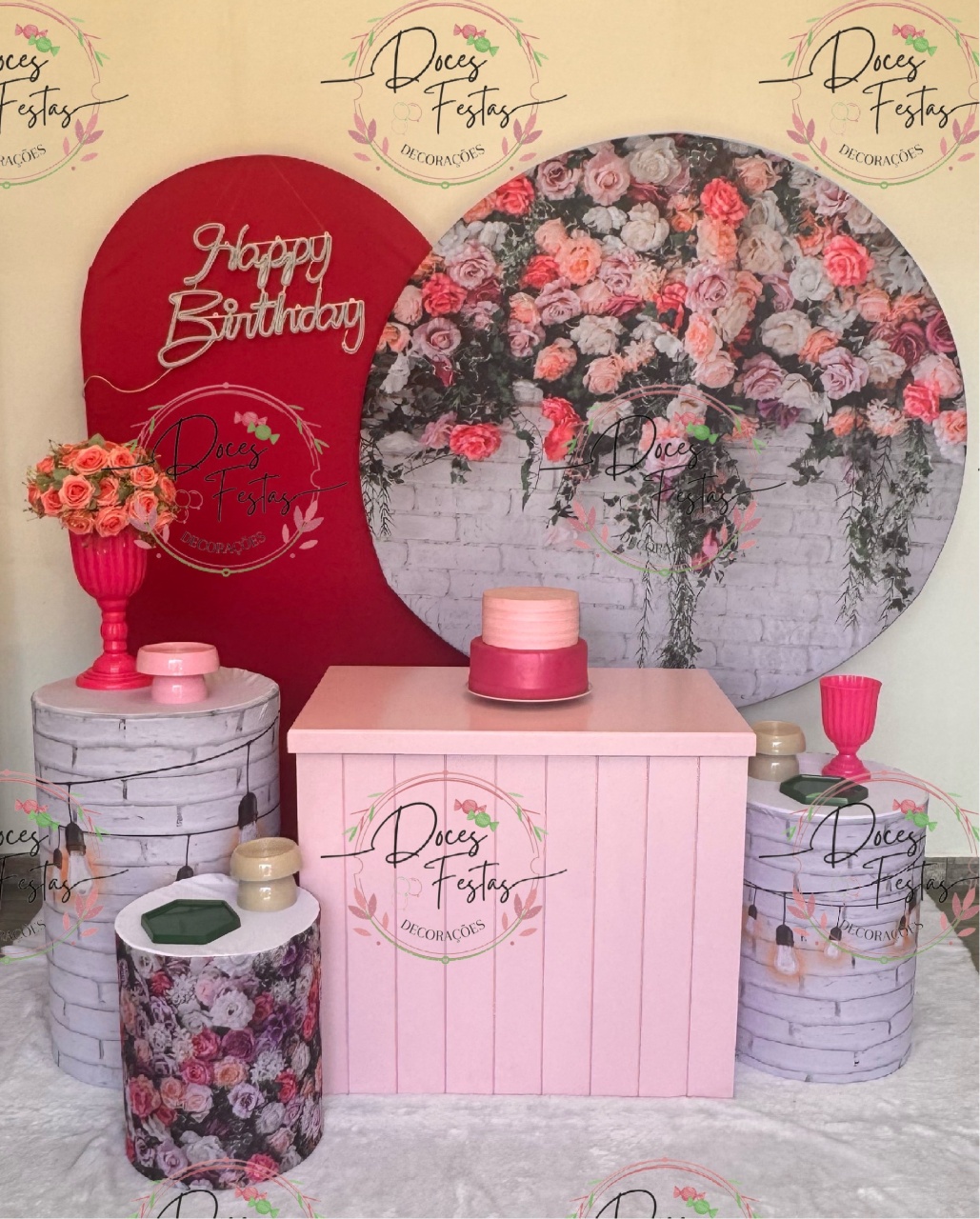 Kit Floral Rosas Com Fundo Branco III - Doces Festas Decorações e Pegue e Monte