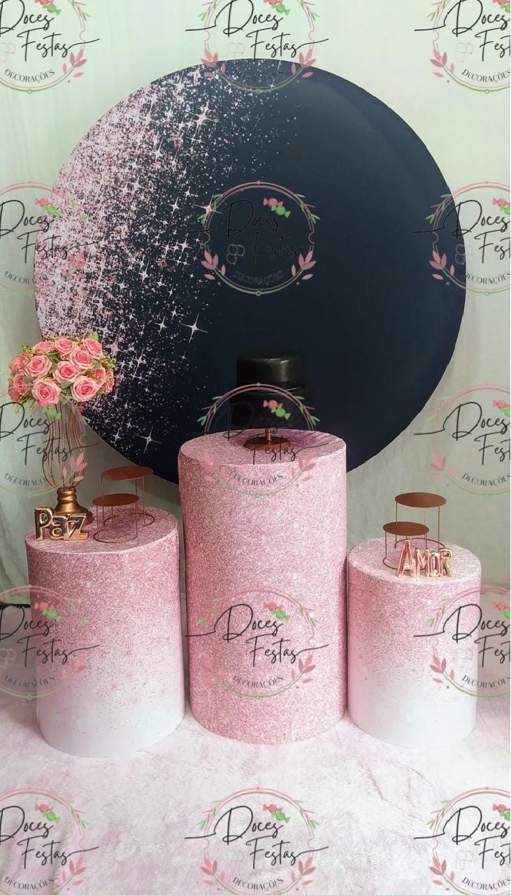 Kit Glitter Preto E Rose - Doces Festas Decorações e Pegue e Monte
