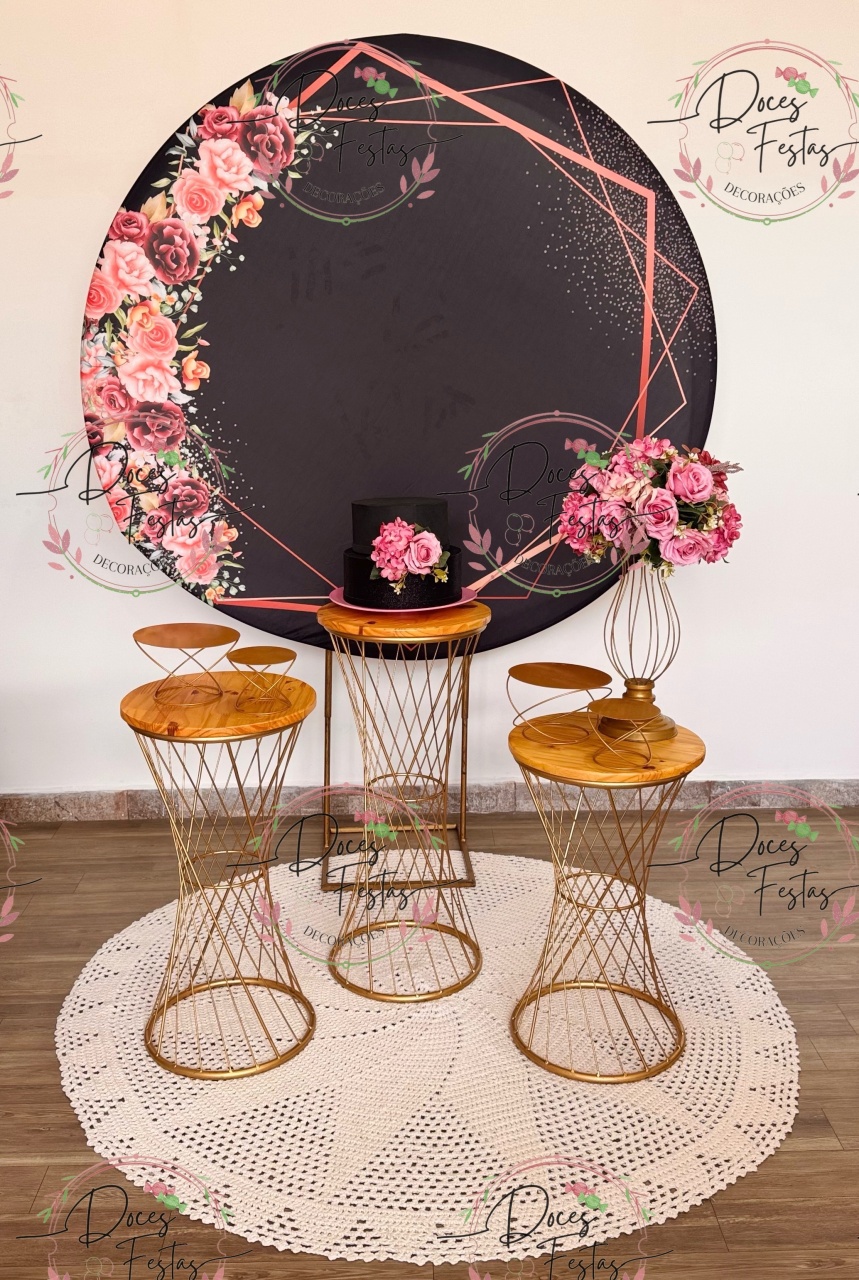Kit Floral Rosas Com Fundo Preto  - Doces Festas Decorações e Pegue e Monte