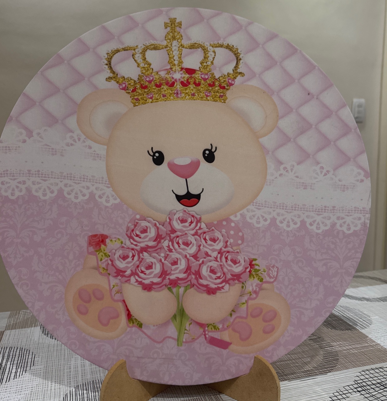 Mini Painel Ursa Realeza Rosa - Doces Festas Decorações e Pegue e Monte