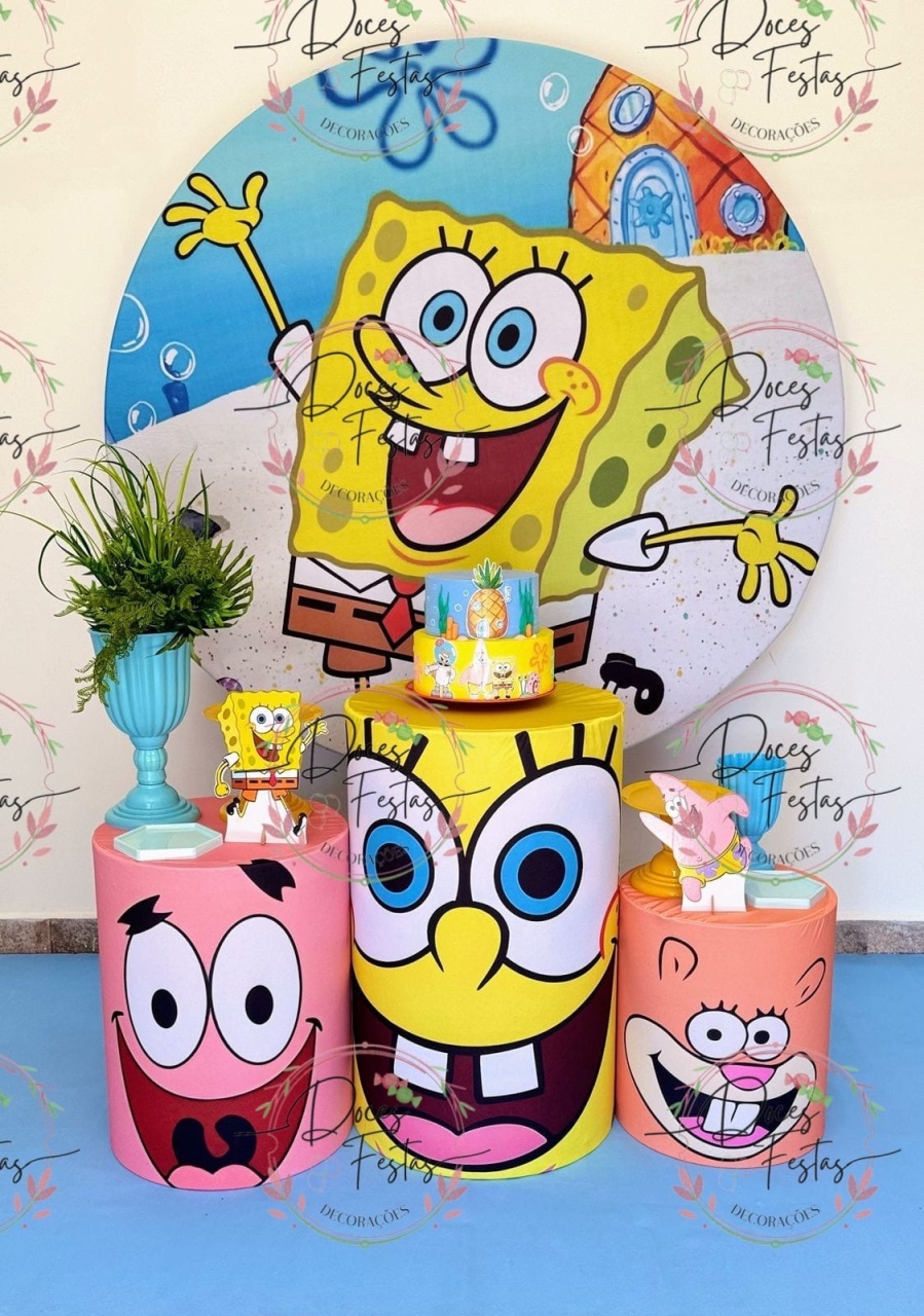 Kit Bob Esponja IV - Doces Festas Decorações e Pegue e Monte