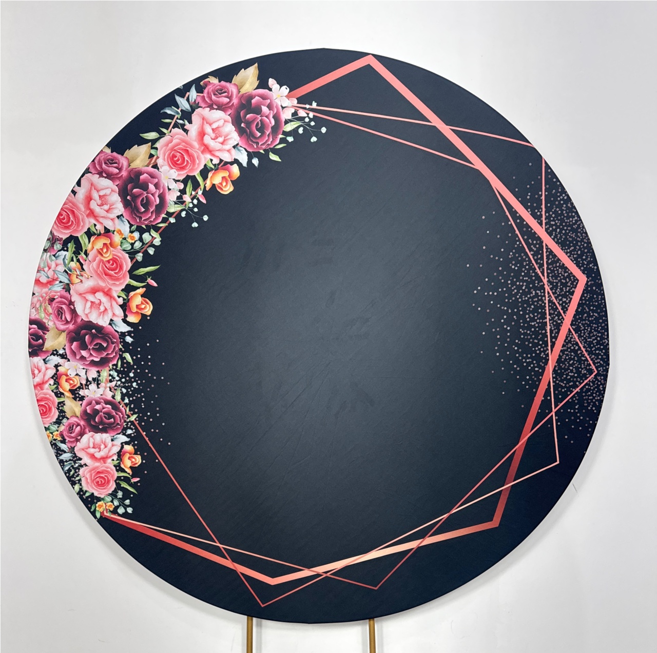 Painel Redondo - Floral Preto E Rose - Doces Festas Decorações e Pegue e Monte