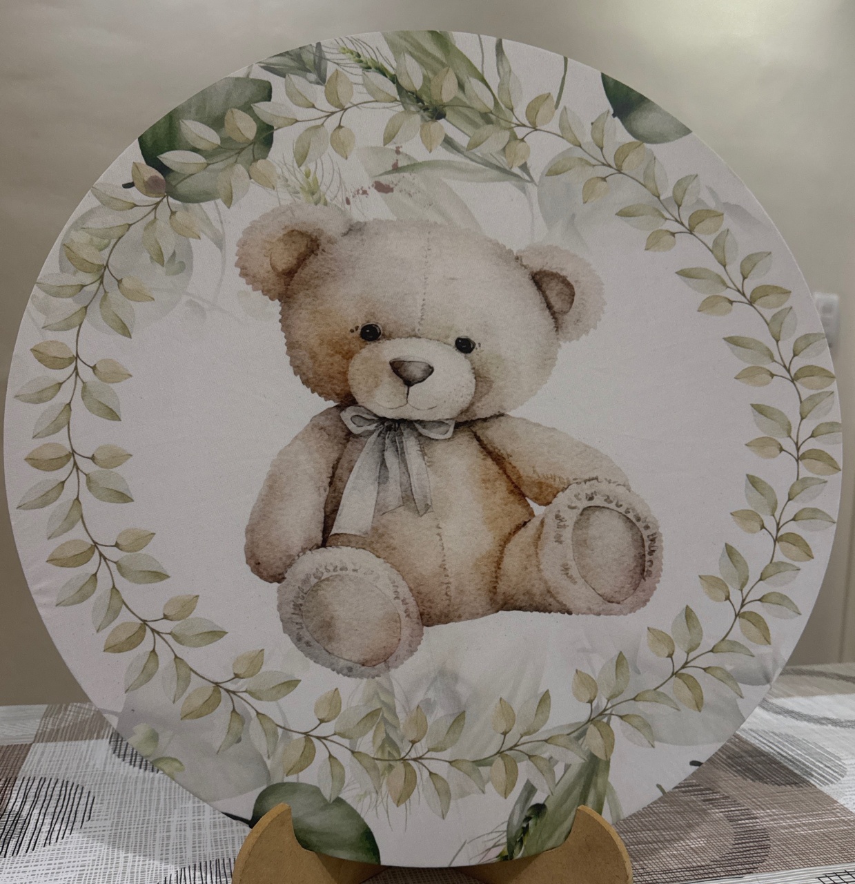 Mini Painel Urso Com Ramos Verde - Doces Festas Decorações e Pegue e Monte