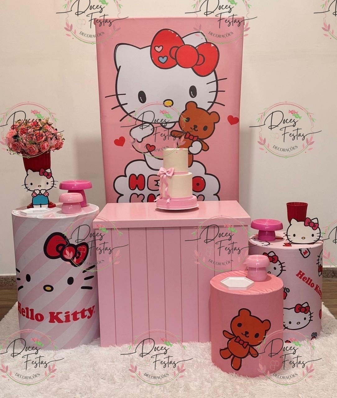Kit Hello Kitty  - Doces Festas Decorações e Pegue e Monte
