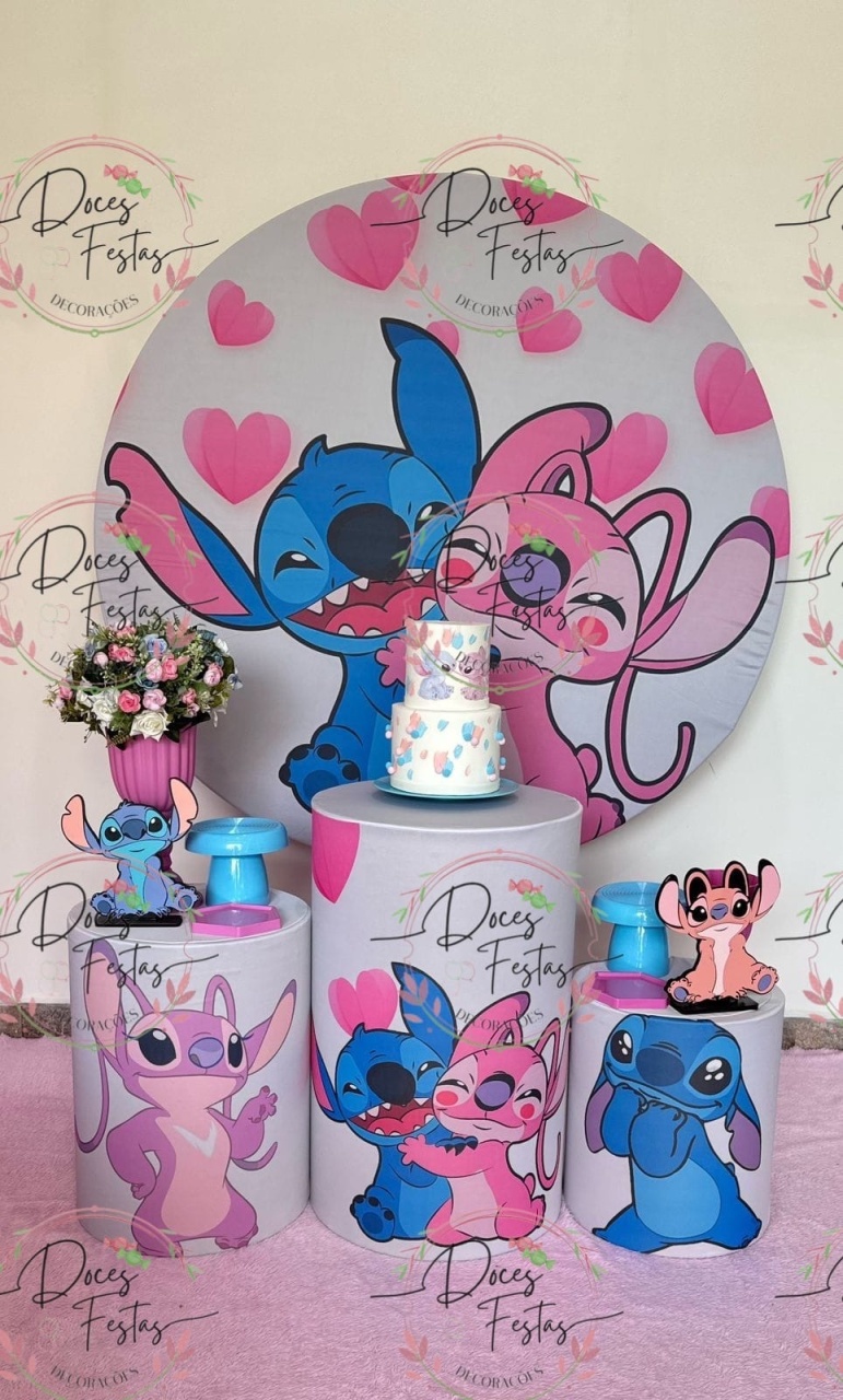 Kit Stitch E Angel I - Doces Festas Decorações e Pegue e Monte