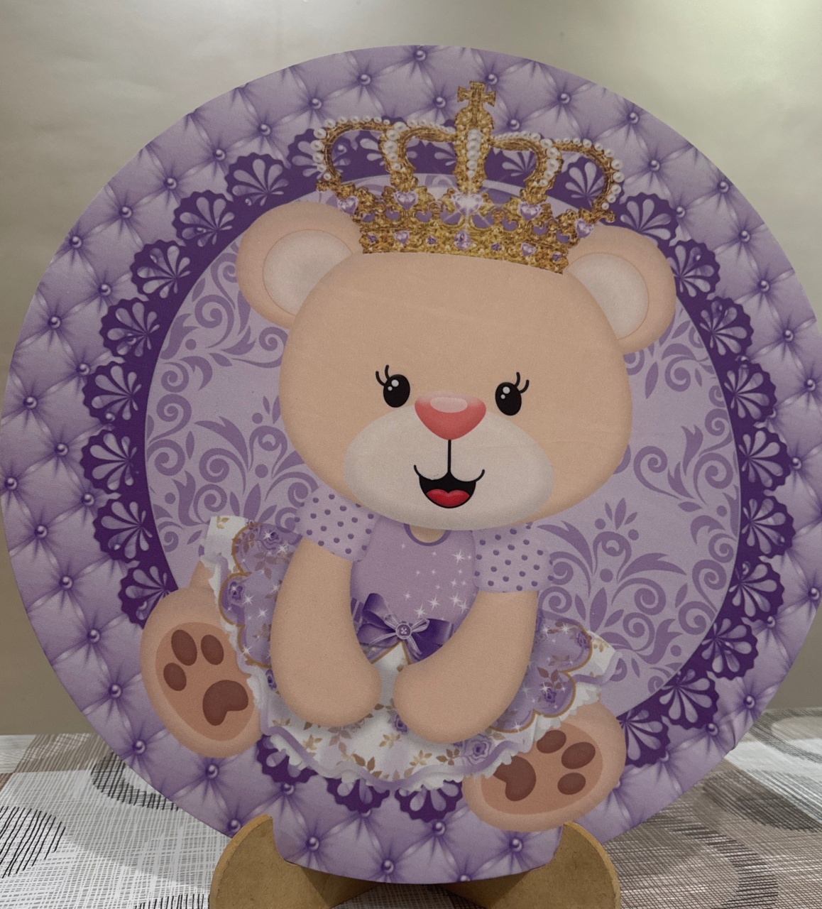 Mini Painel Urso Realeza Lilás - Doces Festas Decorações e Pegue e Monte