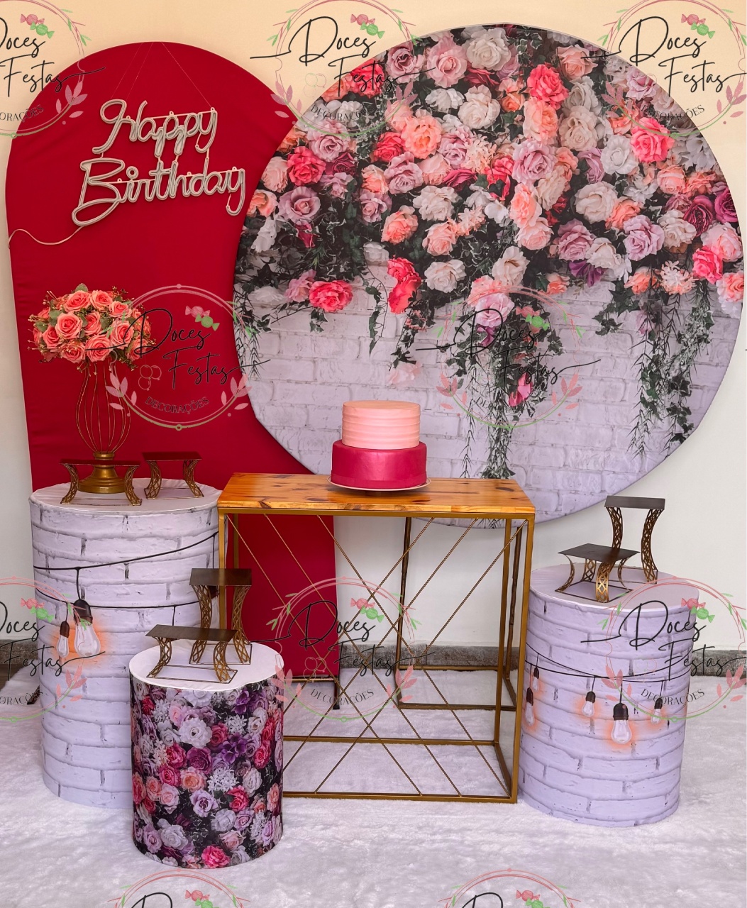 Kit Floral Rosas Com Fundo Branco V - Doces Festas Decorações e Pegue e Monte