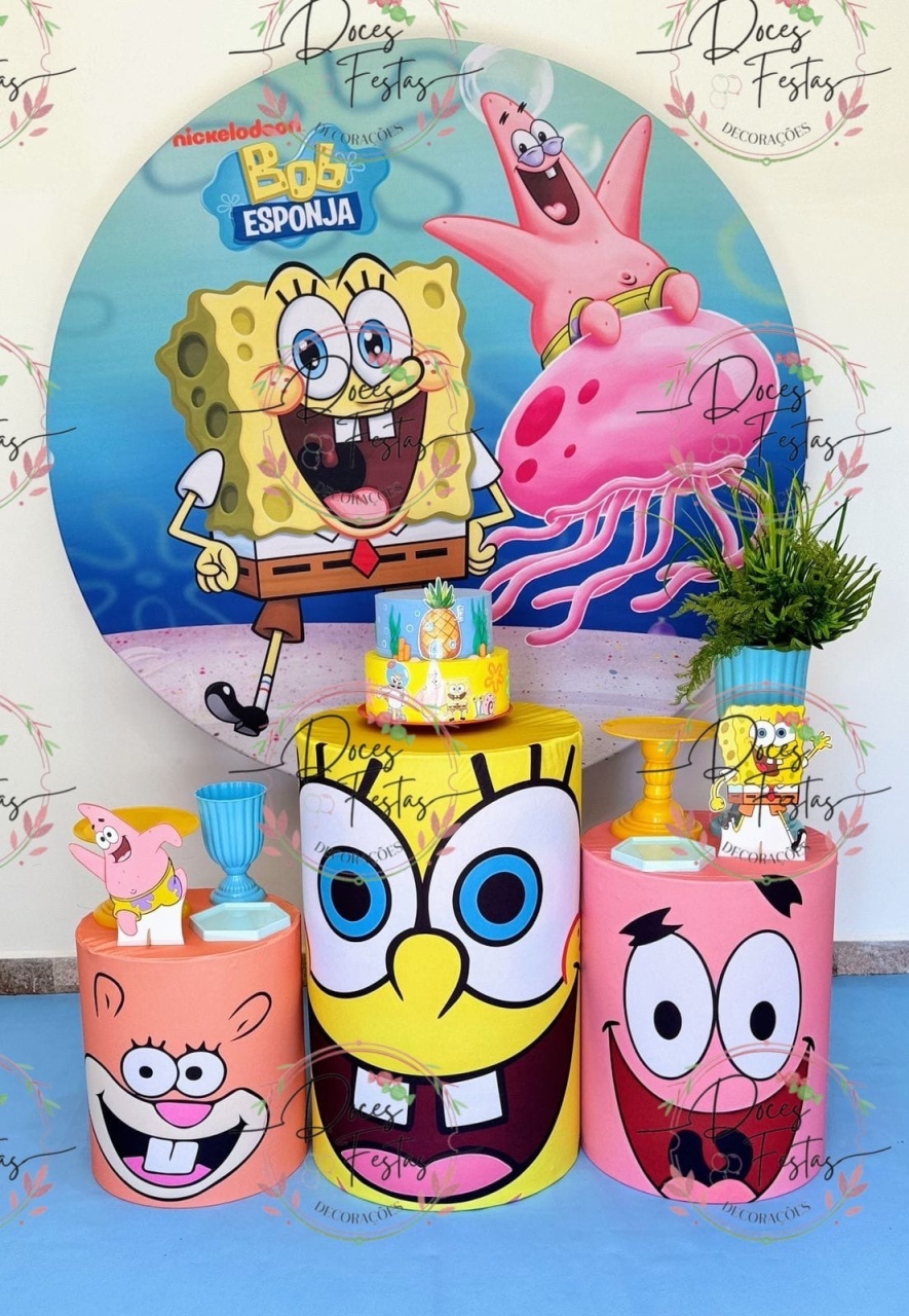Kit Bob Esponja I - Doces Festas Decorações e Pegue e Monte
