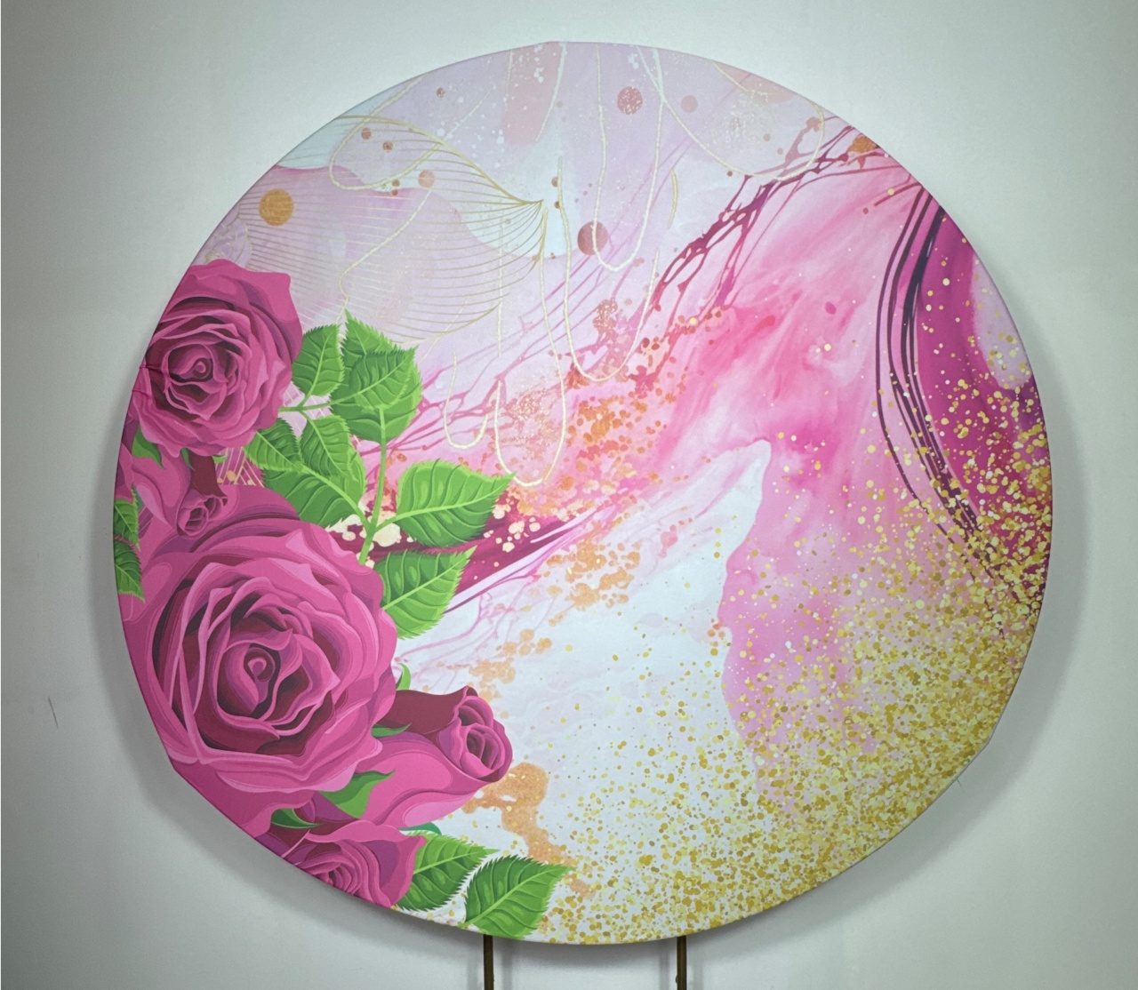 Painel Redondo - Floral Pink E Dourado - Doces Festas Decorações e Pegue e Monte