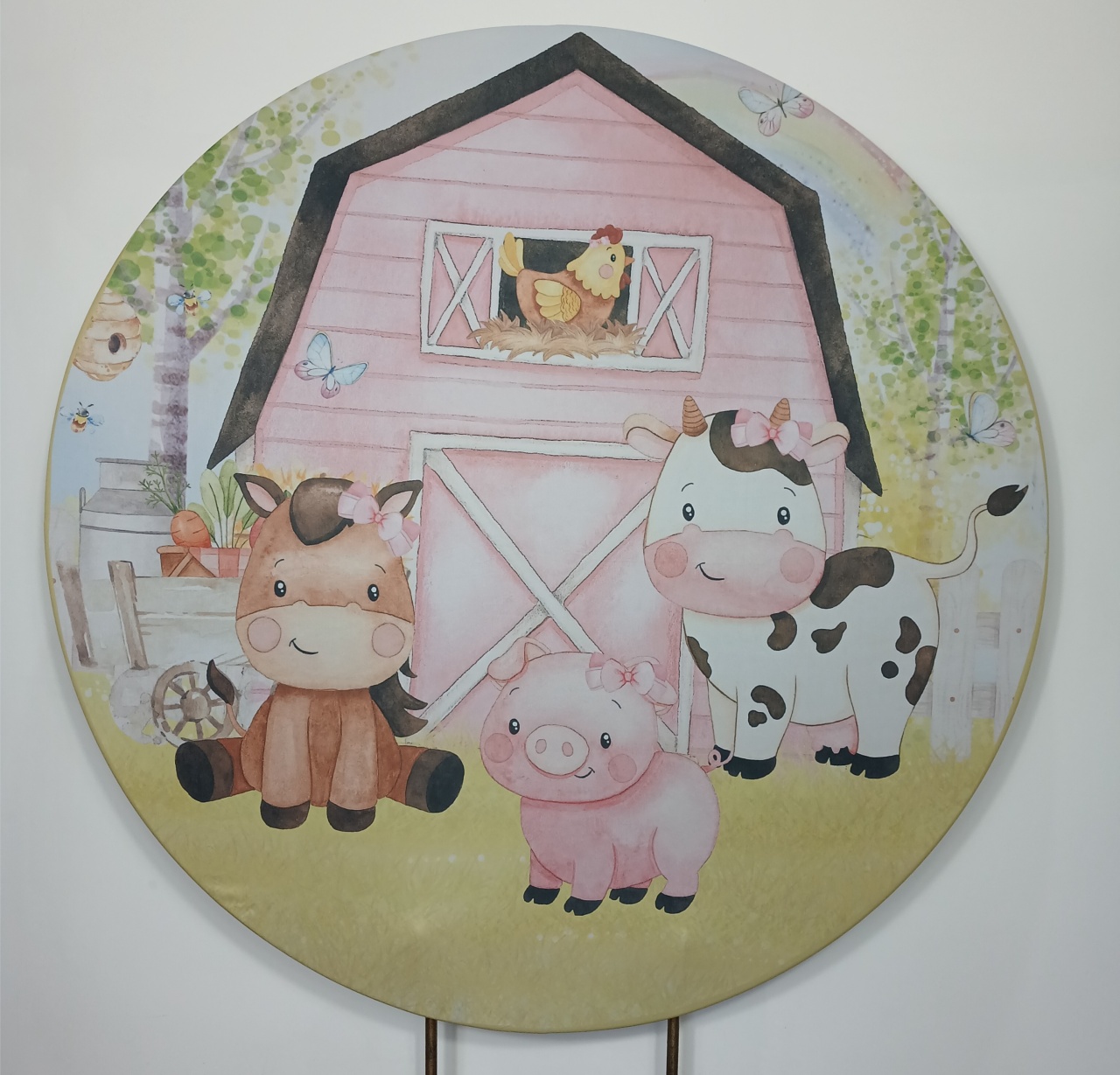 Painel Redondo - Fazendinha Rosa - Doces Festas Decorações e Pegue e Monte