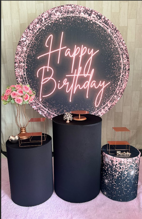 Kit Happy Rose Gold E Preto - Doces Festas Decorações e Pegue e Monte