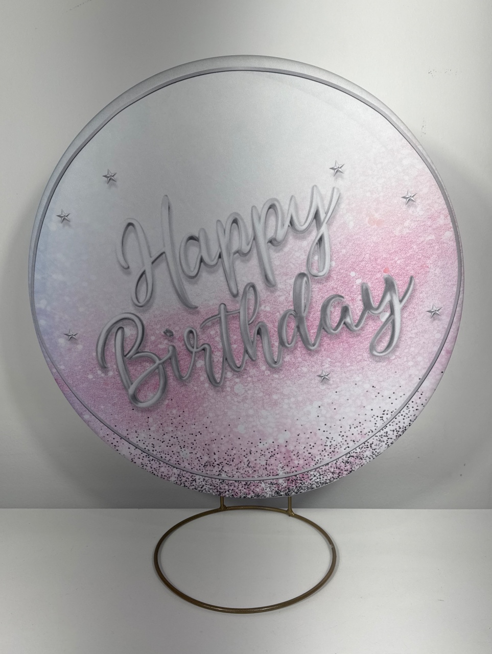 Mini Painel Happy Birthday Branco, Prata E Rosa - Doces Festas Decorações e Pegue e Monte