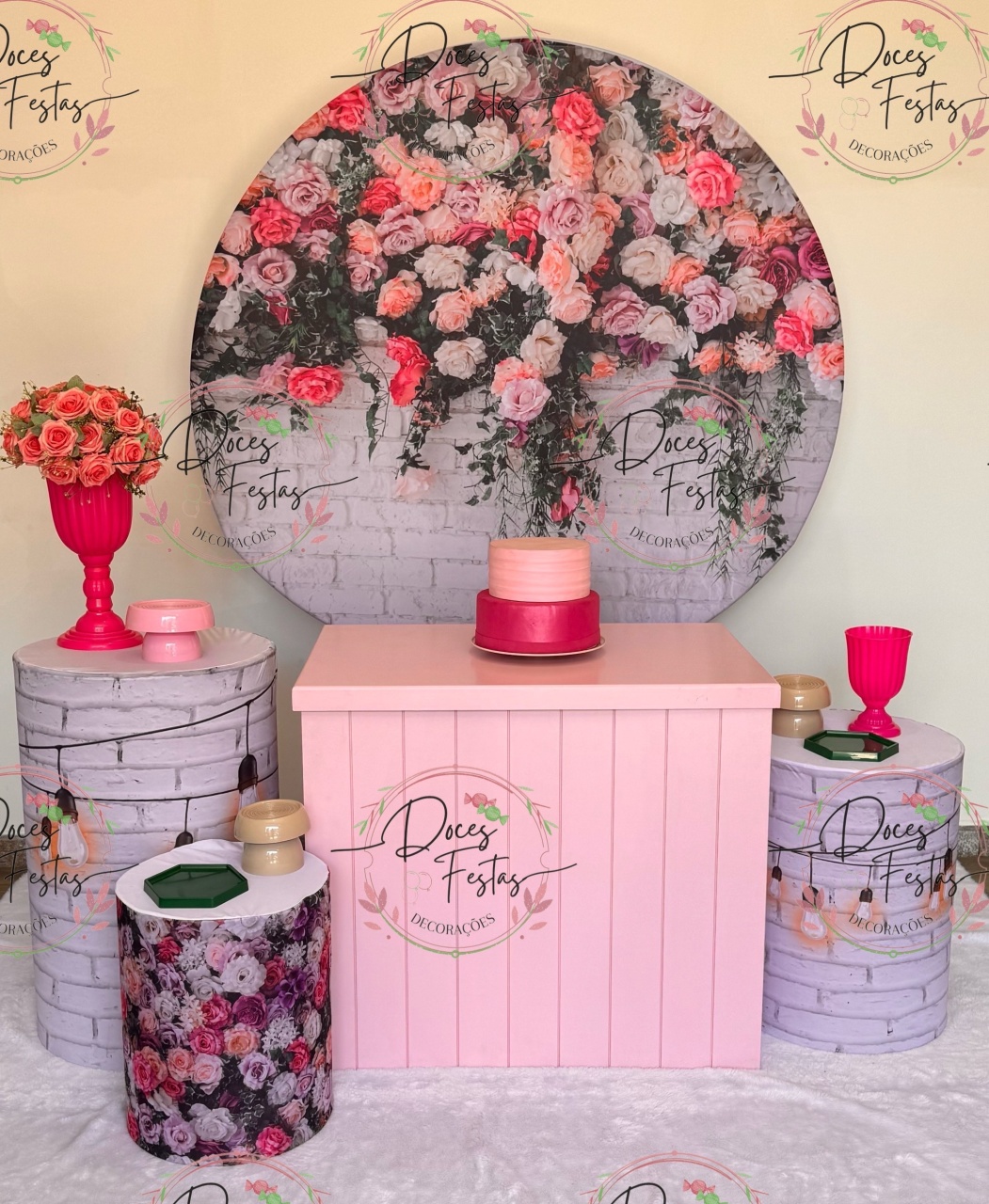 Kit Floral Rosas Com Fundo Branco Ii - Doces Festas Decorações e Pegue e Monte