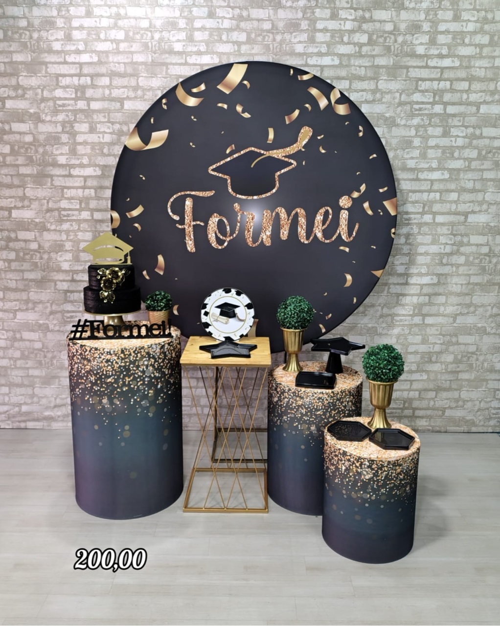 Formatura Preto Com Douradado (Festejar) - Bn Decorações 