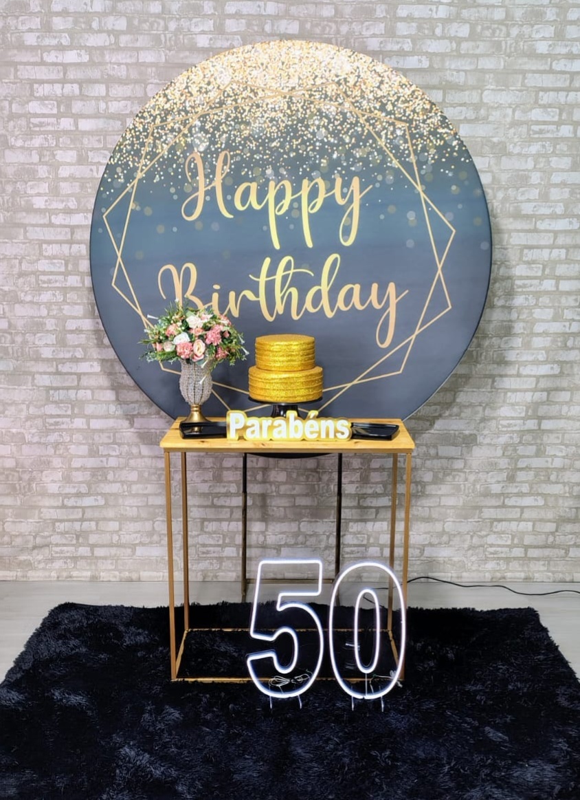 Heppy Birthaday Preto Com Dourado (Composição) * 1 - Bn Decorações 