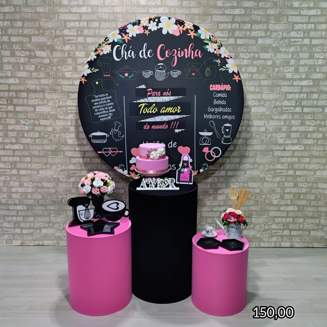 Chá de Cozinha Preto / Rosa (Encanto) 1 - Bn Decorações 